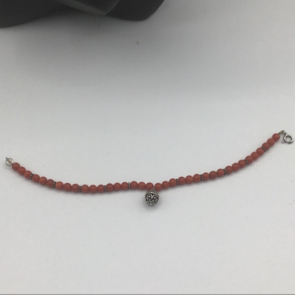 Mediterranean Red Coral Bracelet w Silver 925 charm beads and spring Clasp - Picture 6 of 6